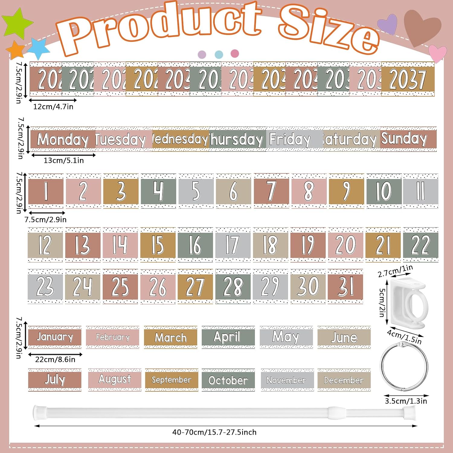 Tinlade Back to School Spotty Boho Magnetic Flip Calendar Bulletin Board Set Classroom Learning Calendar with Adjustable Holder, Months Weeks Dates & Years 2026-2033 for Kindergarten Home Decor - Image 2