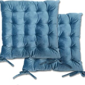 Emma Barclay Velvet Holland Luxury Seat Pad in Blue – 16×16 (40x40cm)