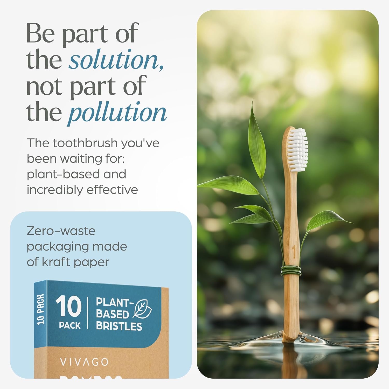 VIVAGO Bamboo Toothbrushes Medium Bristles 10 Pack - Plant-Based Medium Bristles Toothbrushes for Adults - Eco-Friendly, Natural Wooden Toothbrush - Image 3
