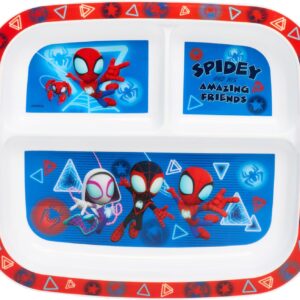 Marvel Spidey and Friends Polypropylene Divided Plate, 3-Section Kids Dinnerware, Red, White, Blue