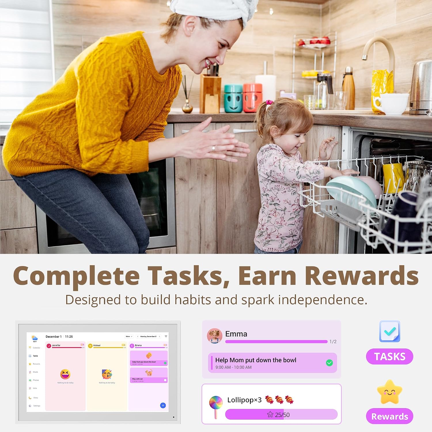 Dragon Touch Calendar, 21.5" Digital Calendar 2026 Family Planner, 1080P Full HD Interactive Touchscreen, 64GB Smart Chore Chart and Home Organization, Gift for Busy Families Scheduling, UK Adapter - Image 3