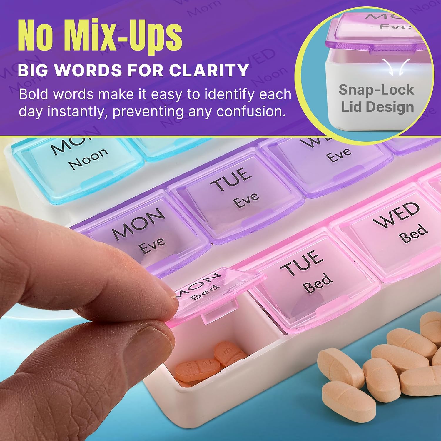 Monthly Pill Organizers - (Pack of 2) 28 Day Monthly Pill Planner to Separate Pills & Vitamins Week to Week, Travel Medication Reminder Daily Monday to Sunday Compartments - Image 3