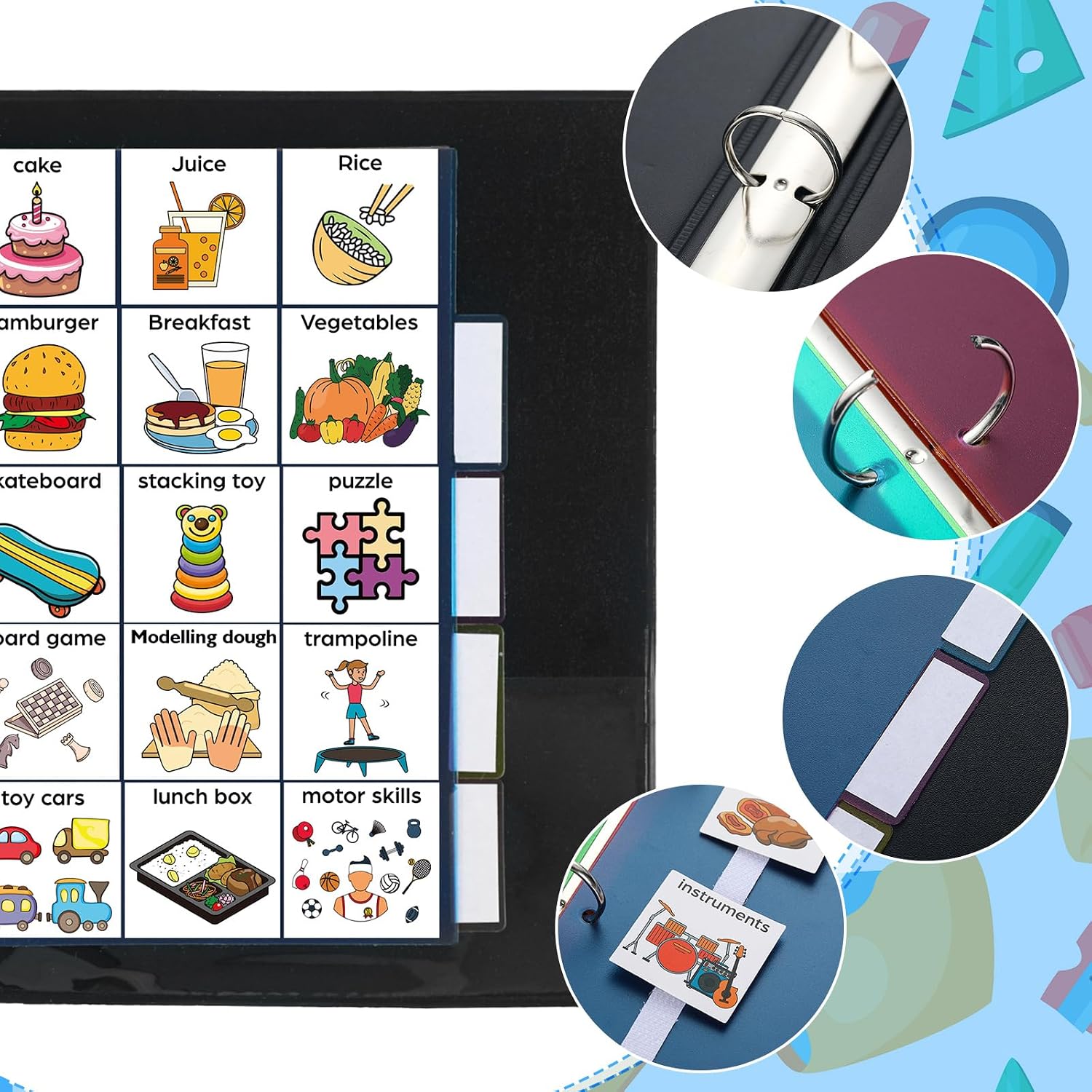 Resurhang Communication Book with 162 Laminated Picture Cards, 5 Multicoloured Dividers and 1 Sentence Strip - Autism, Vocabulary, Language and Articulation Learning Material (Vivid Colours) - Image 3