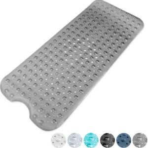 KEPLIN Premium Non-Slip Bath Mat – 200 Suction Cups, BPA, Latex Free, Mildew Resistant, Machine Washable -Safe, Durable & Comfortable for Shower Runner & Bathroom Tubs Extra Long (40x100cm) – Grey