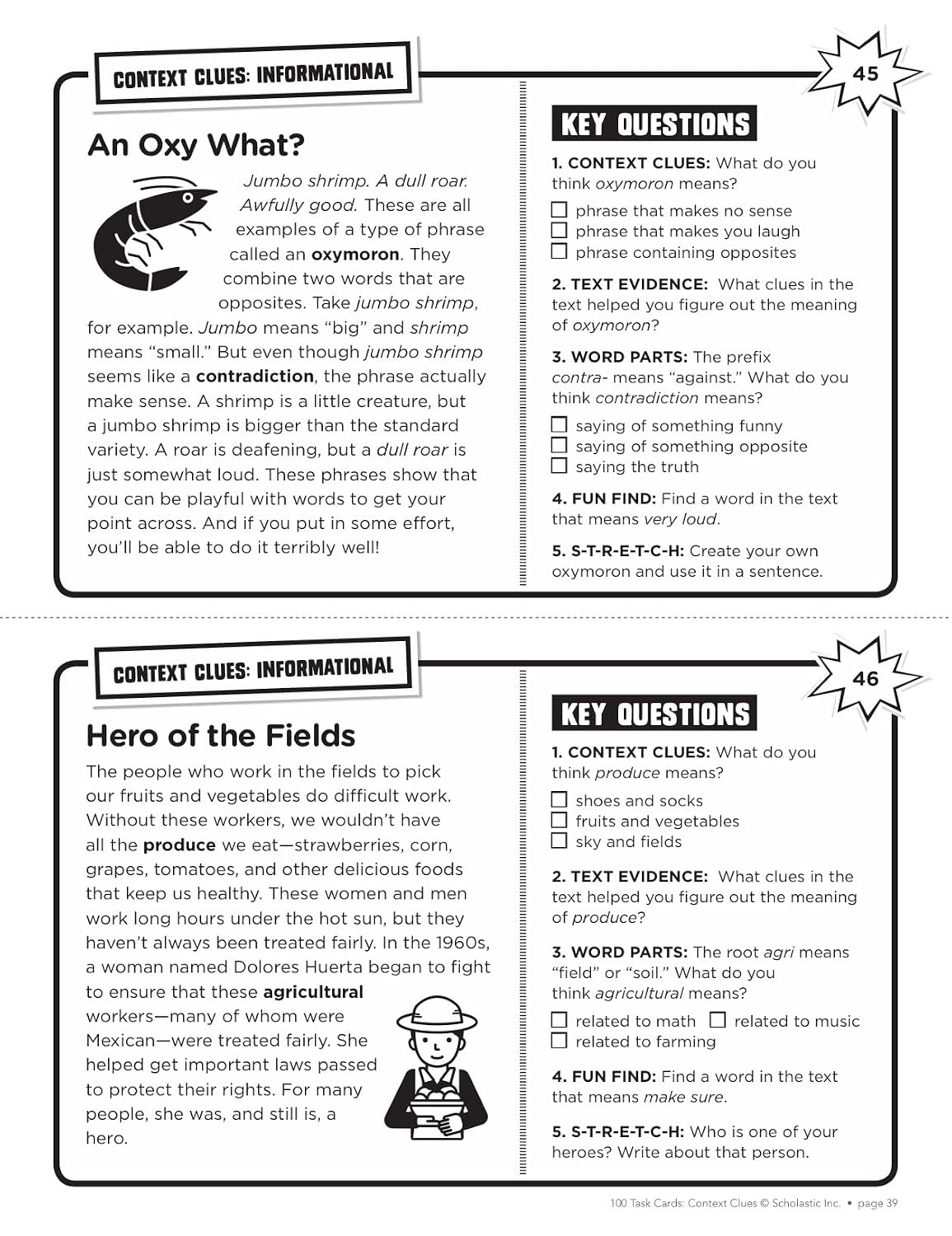 100 Task Cards: Context Clues: Reproducible Mini-Passages with Key Questions to Boost Reading Comprehension Skills - Image 4