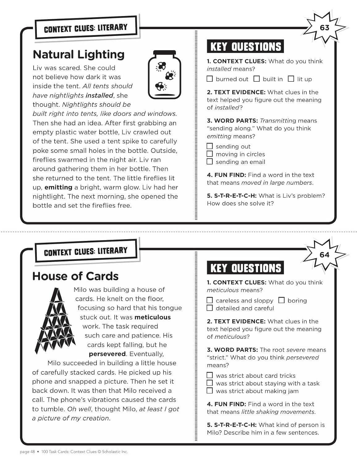 100 Task Cards: Context Clues: Reproducible Mini-Passages with Key Questions to Boost Reading Comprehension Skills - Image 6