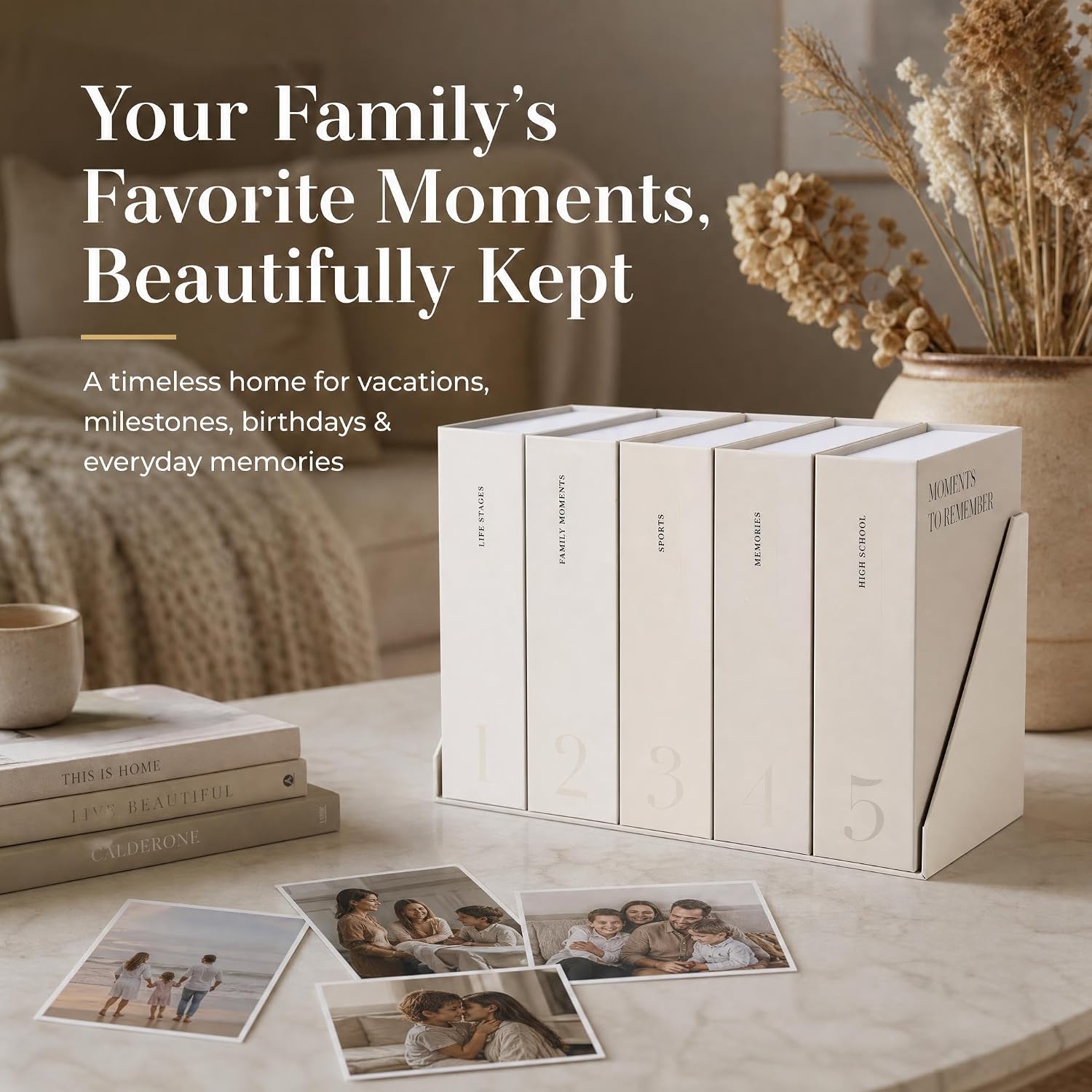 ZICOTO Decorative Photo Storage Box Set of 5 for 4x6 Pictures with Dividers - Image 7