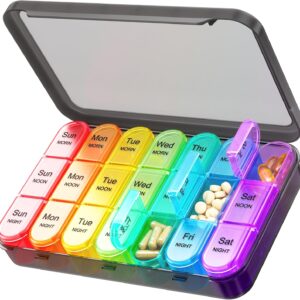 Daviky Weekly Pill Organiser 3 Times a Day, Large 7 Day Removable Pill Box