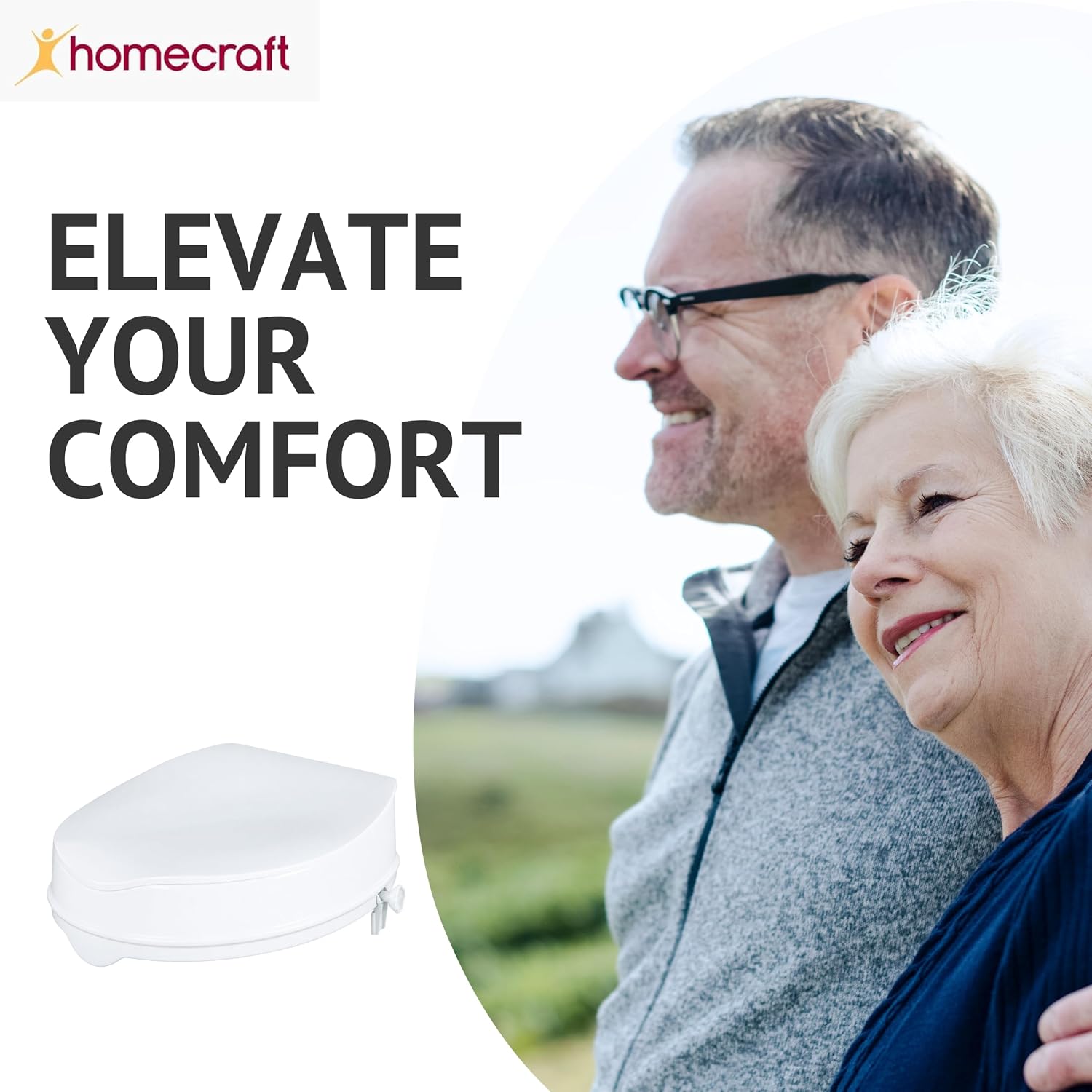 Homecraft Savanah Raised Toilet Seat with Lid, 4" High, Adjustable Fit - Image 7