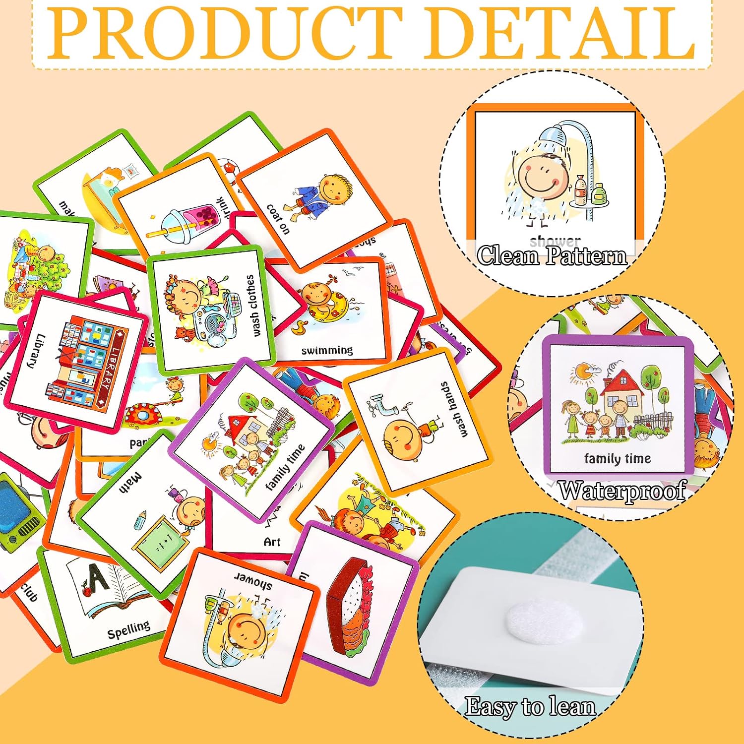 Geyee 60 Pieces Visual Schedule Cards Chart Routine Cards Autism Learning Materials with Back Board and Hook and Loop for Home, School, Preschool Children, ADHD, Autism (Royal Blue) - Image 4