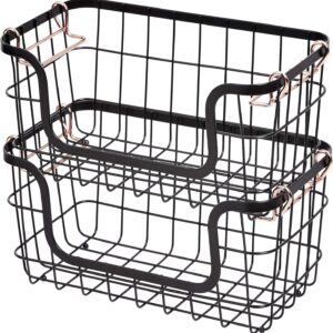 Amazon Basics Stackable Metal Storage Baskets for Kitchen or Bathroom, Rectangular, 2 Pack, 16.3 x 31 x 14.1 cm, Black