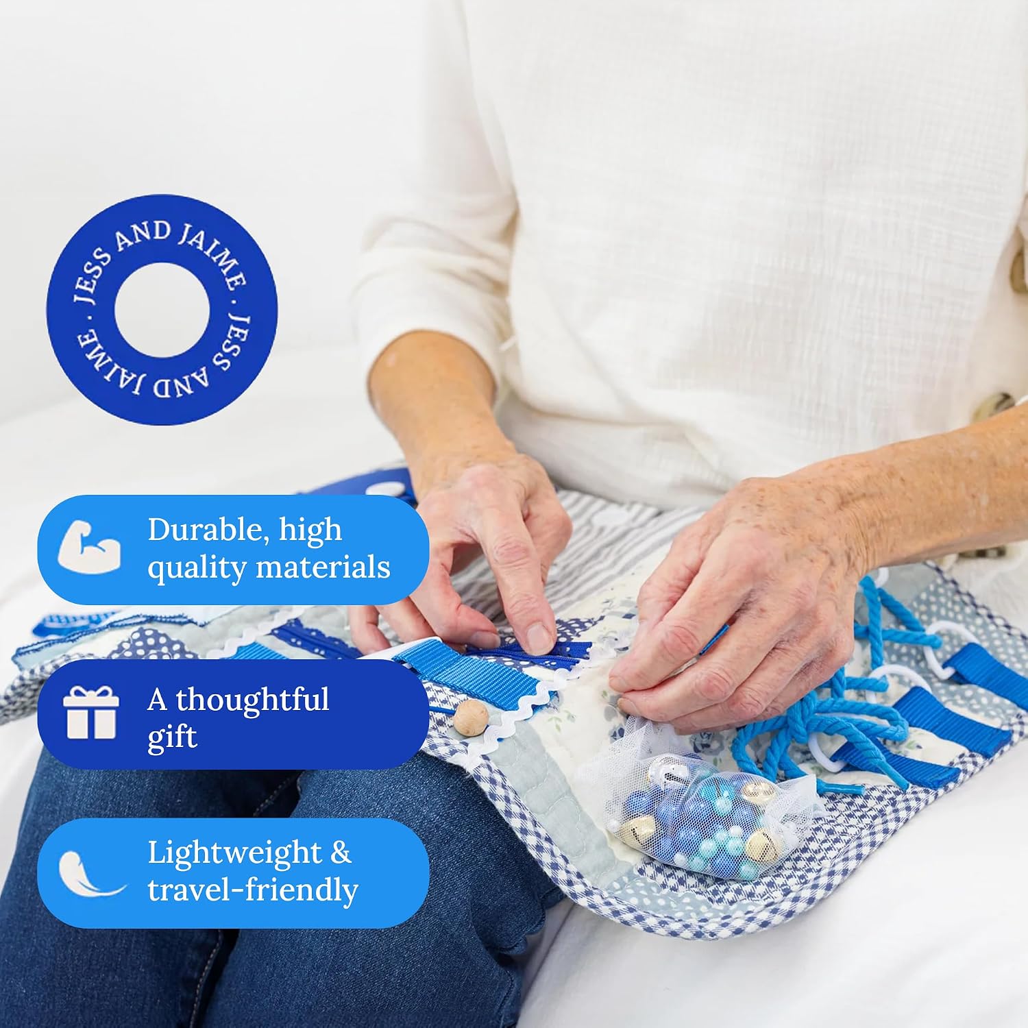 Fidget Blanket for Adults with Dementia w/Ten Dementia Gadgets & Activities, Best Gifts for Dementia Patients, 20 X 12 in, Blue Busy Blanket for Dementia Patients, Dementia Activities for Seniors - Image 6