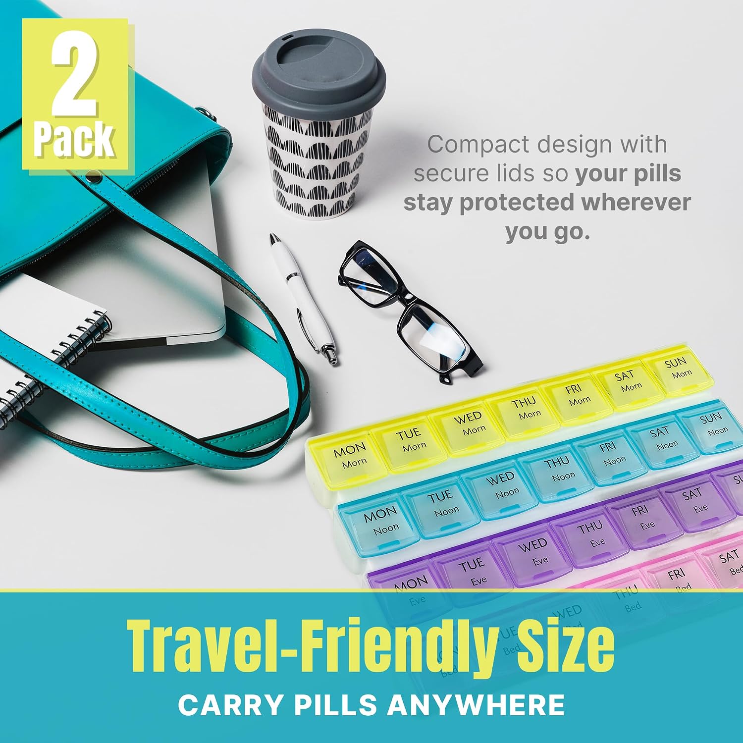 Monthly Pill Organizers - (Pack of 2) 28 Day Monthly Pill Planner to Separate Pills & Vitamins Week to Week, Travel Medication Reminder Daily Monday to Sunday Compartments - Image 6