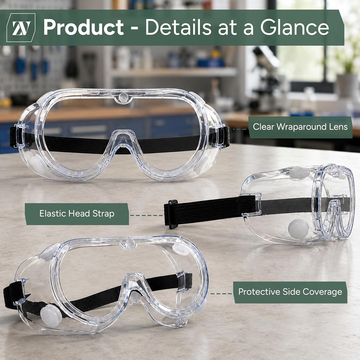 Zuvo Safety Goggles – Clear Anti-Fog Protective Glasses for Work, Lab, and DIY – Impact & Dust Resistant Eye Protection - Image 3