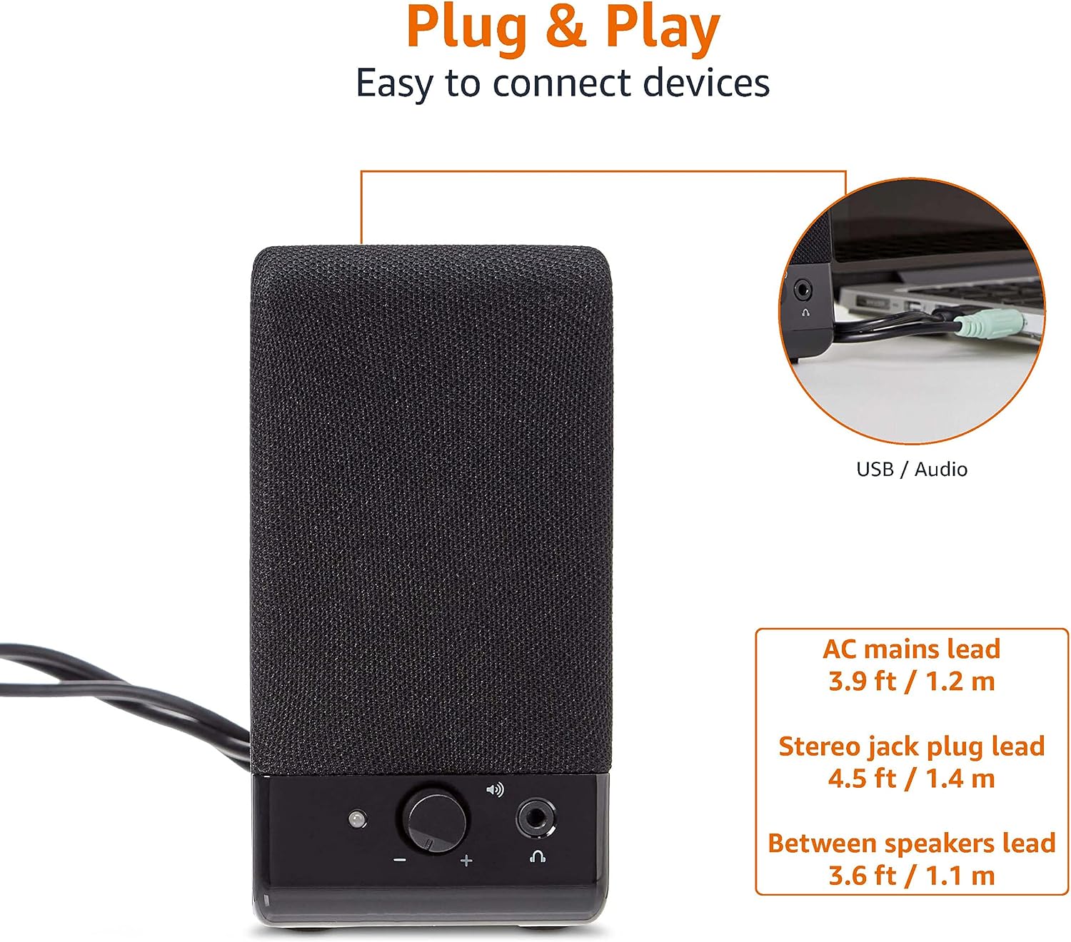 Amazon Basics Computer Speakers For Desktop or Laptop PC, USB-Powered, Black - Image 5