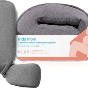 Frida Mom Keep-Cool Pregnancy Pillow, Easy to Clean Cooling Body Pillow, Adjustable for Comfortable Sleep, Provides Pregnancy Belly, Back, and Leg Support, Gray