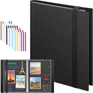 Euqvunn Photo Album Scrapbook with Clear Photo Protection, Memory Book 48 Page Self Adhesive, Personalised A4 Travel Scrapbook Kit for Family Wedding Anniversary DIY Writing Drawing Gift (Black)