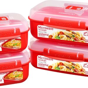 Sistema Heat and Eat Microwave Set | 1.25 L525 ml | Rectangular School Lunch Boxes with Steam Release Vents | BPA-Free | 4 Count