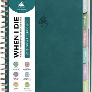 Clever Fox When I Die Planner With Pockets for Documents – End-of-Life Organizer Binder for Important Personal Info & Final Wishes (Dark Teal)
