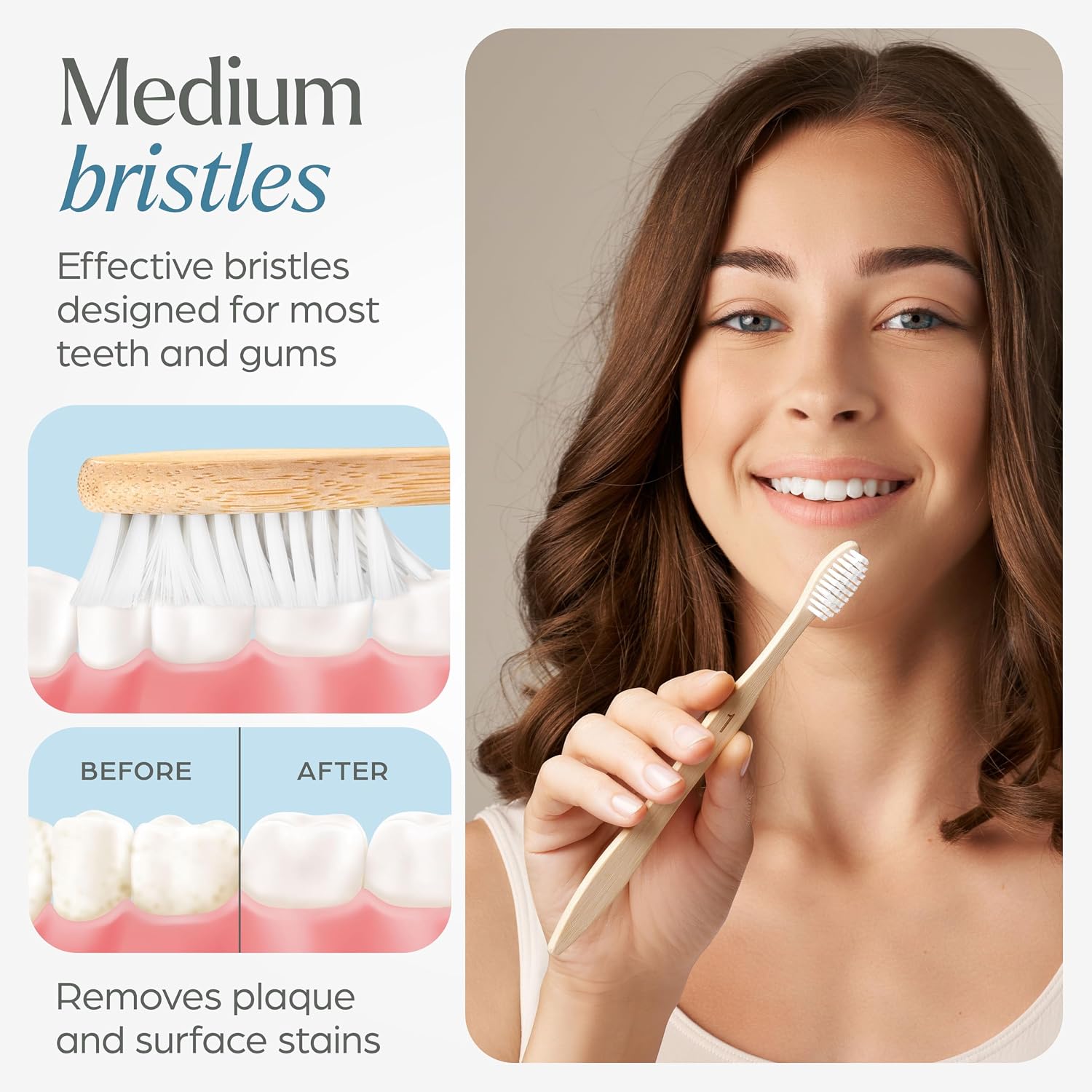 VIVAGO Bamboo Toothbrushes Medium Bristles 10 Pack - Plant-Based Medium Bristles Toothbrushes for Adults - Eco-Friendly, Natural Wooden Toothbrush - Image 4