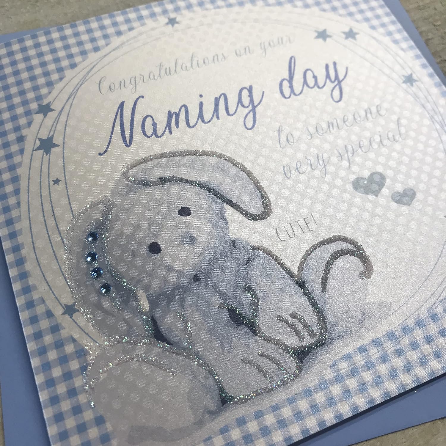 White Cotton Cards Blue Bunny Congratulations On Your Naming Day Handmade Naming Day Card, BD70,16cm x 16cm - Image 2
