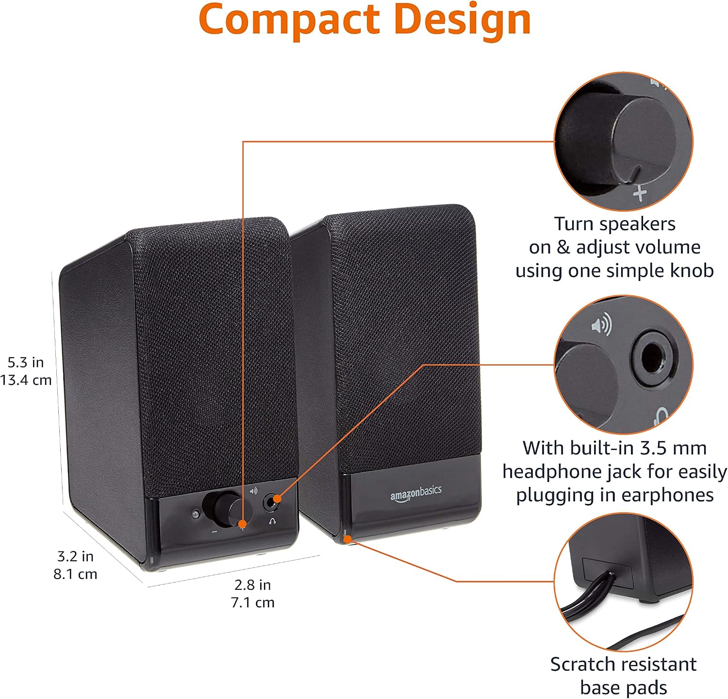 Amazon Basics Computer Speakers For Desktop or Laptop PC, USB-Powered, Black - Image 4