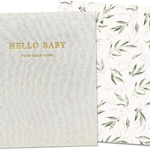 Peachly Unisex Memory Book | Minimalist First Year Keepsake for Milestones | Books First Year Memory Book | Simple Scrapbook for Boy Girl Milestones | Natural Linen – Olive