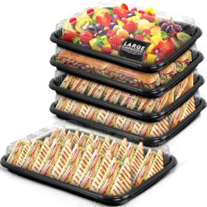 Coselena 10 Pack Sandwich Platter Trays with Lids – Washable Serving Platters for Everyday Use & Catering with Sticker Labels – Ideal Food Storage Containers for Sushi, Party Food, and Sandwiches