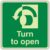 V Safety Photoluminescent Turn To Open Anti-Clockwise – Square Safety Sign – 100 x 100 mm – Self Adhesive Vinyl – Standard Glow